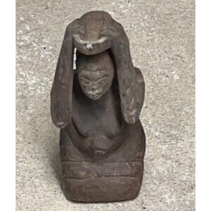 Vintage Hand Carved Tribal Art Wood Statue / Figure  Female 4.75" x 2"